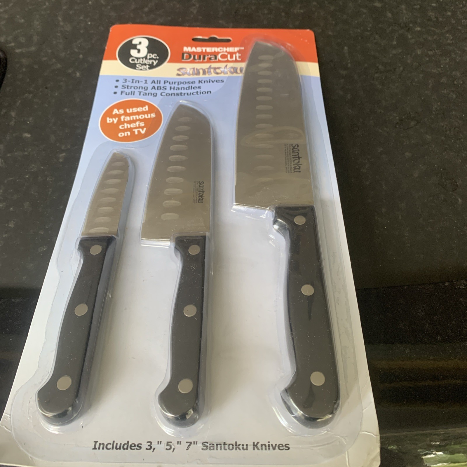 3 MasterChef DuraCut SANTOKU 7-5-3 Inches Knives Black Handle NEW gallery