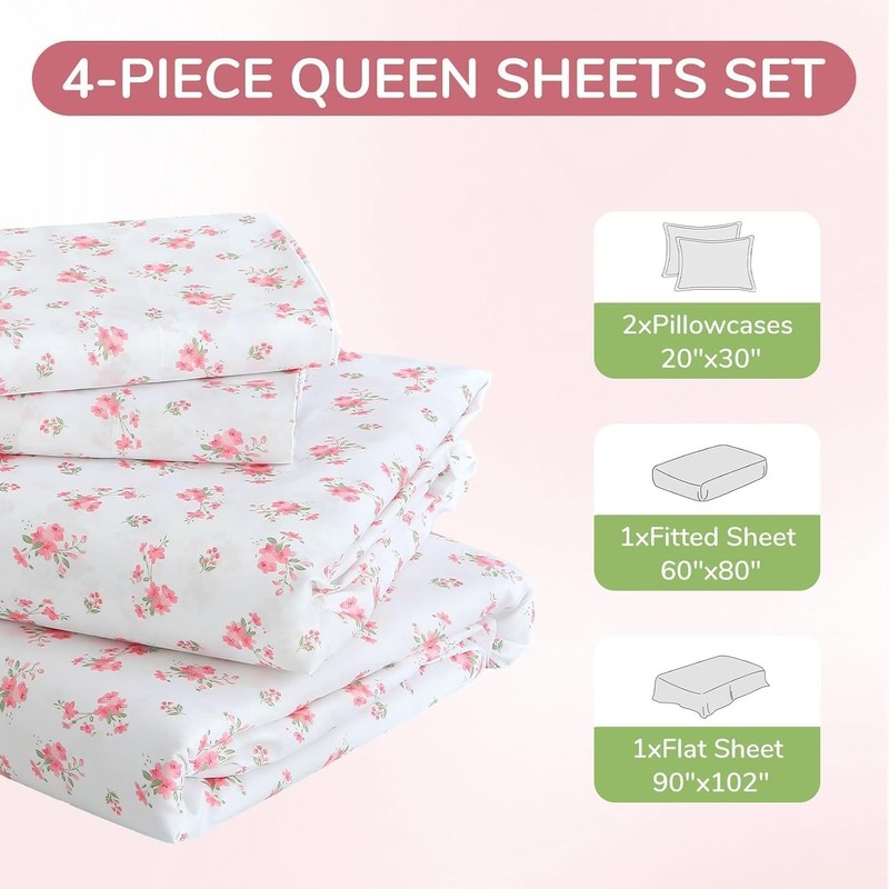 Queen Size 4 Piece Sheet Set, Soft Breathable Bed Sheet Set for Bedroom with gallery