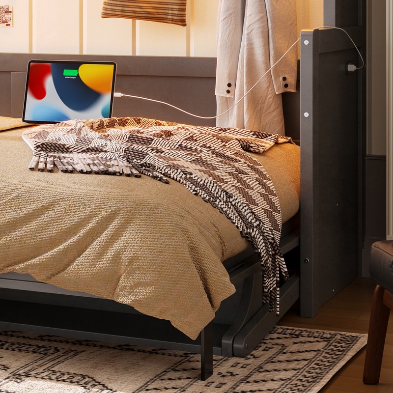 Full Size Murphy Bed with Foldable Desk Hydraulic Lift Wall Bed Dark Gray 83x59x gallery
