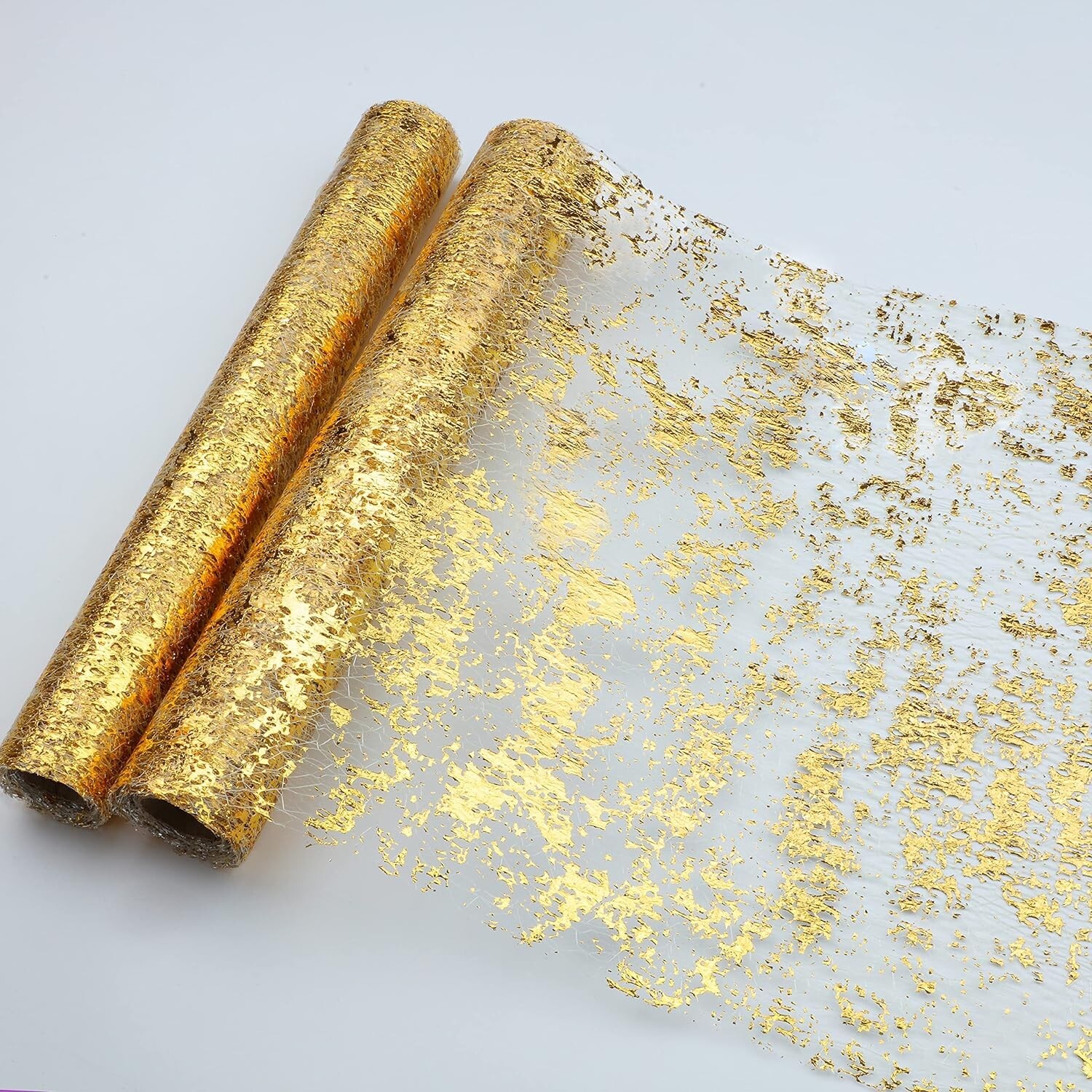 2Pcs 11"x108" GOLD Metallic Thin Mesh Polyester TABLE RUNNER Linens Party Events gallery