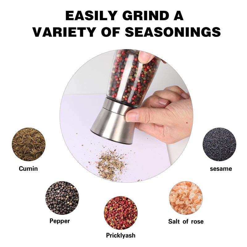 Salt and Pepper Grinder Set Refillable, Salt Pepper Grinder Shaker Stainless S gallery