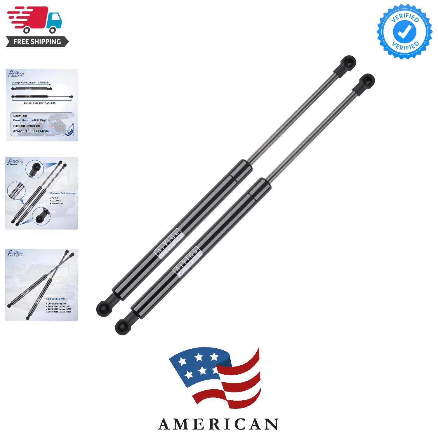 Front Hood Struts Shocks Lift Supports Gas Springs Compatible with Lexus 2008... gallery