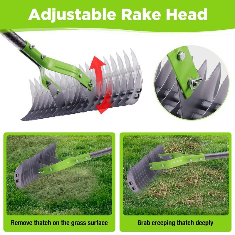 WORKPRO 15-Inch Thatch Rake for Lawns Heavy Duty Dethatcher Rake with 5FT Handle gallery