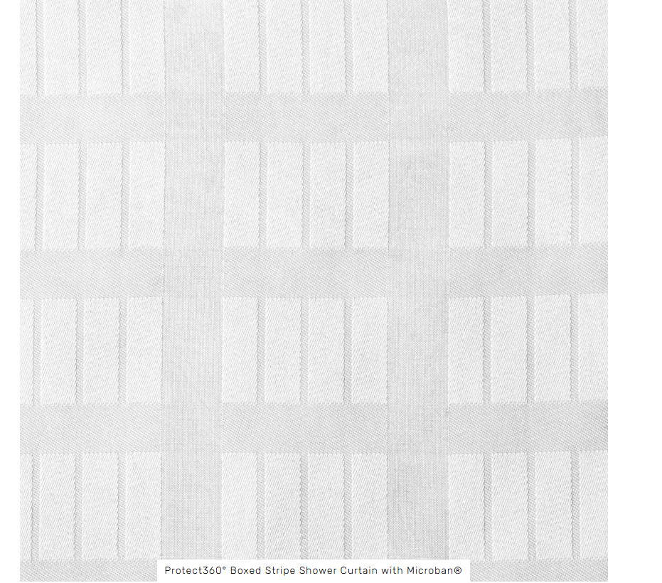Manchester Mills Protect360° Shower Curtain White Boxed Stripe Microban HOOKLESS gallery