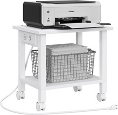 2 Tier Printer Stand Rolling Printer Cart W/ Power Outlets & USB Ports Mobile