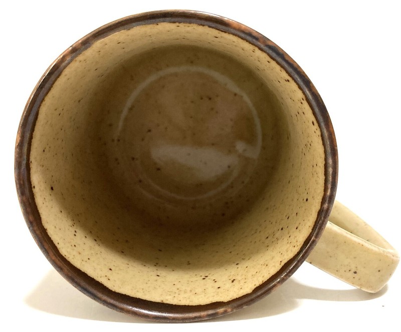 Small Stoneware Glazed Mug Train 3.5" Japan Tan Speckled Folk Art Glossy gallery