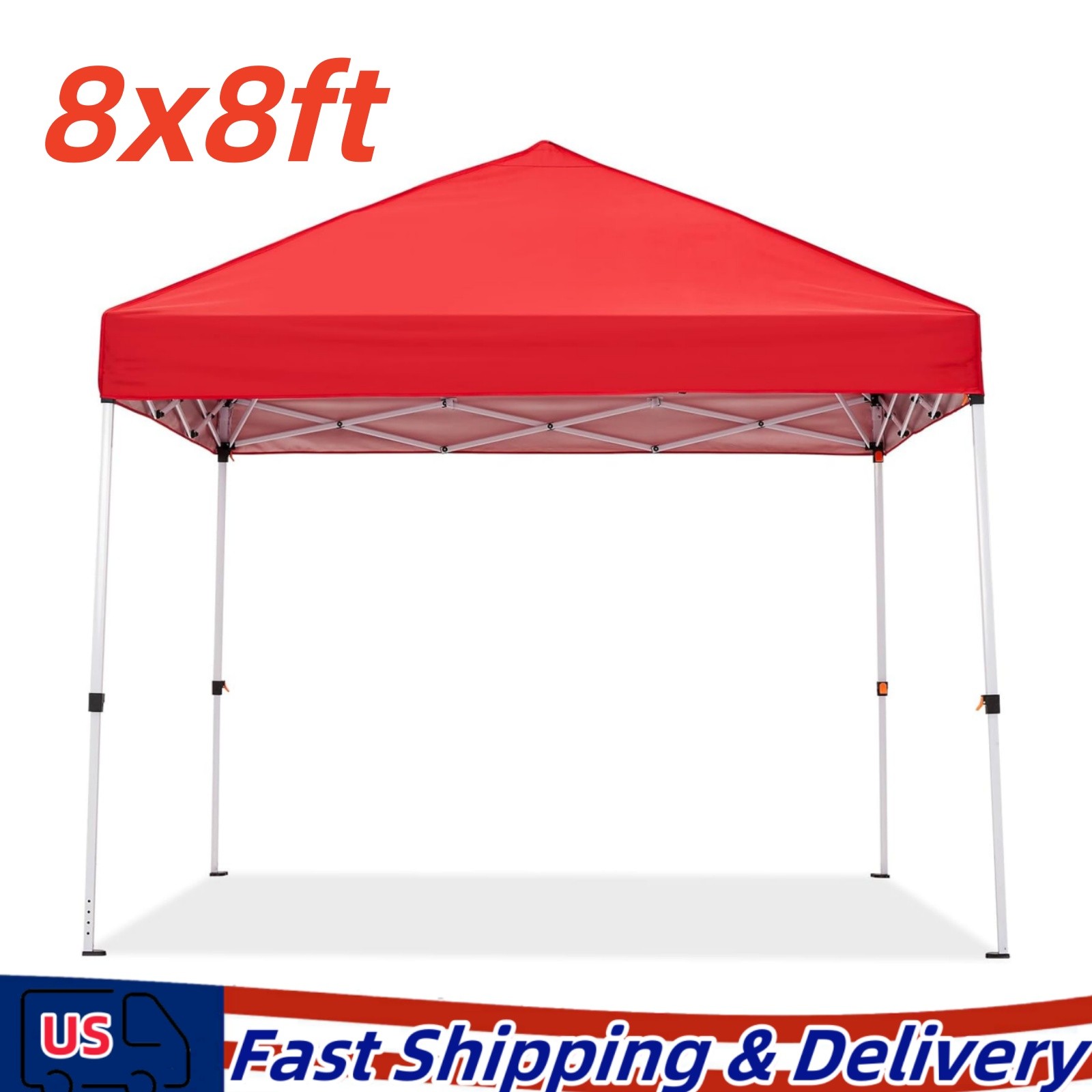 8x8 ft Pop Up Canopy Tent Adjustable Straight Leg Heights with Bag, Red gallery
