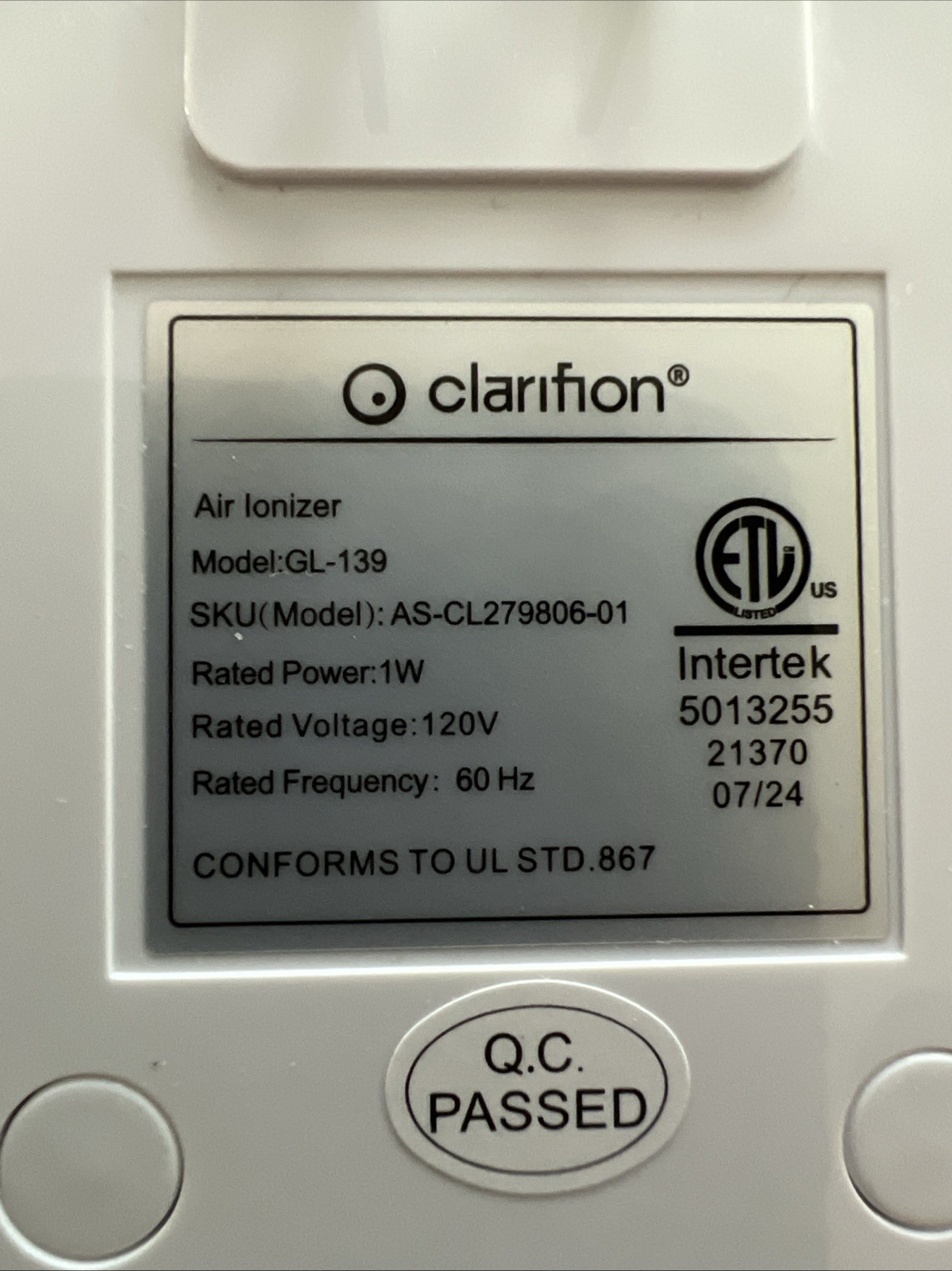 Set 6 Clarifion GL-139 Filterless Negative Air Ionizers Purifier Cleaner 07/2024 gallery