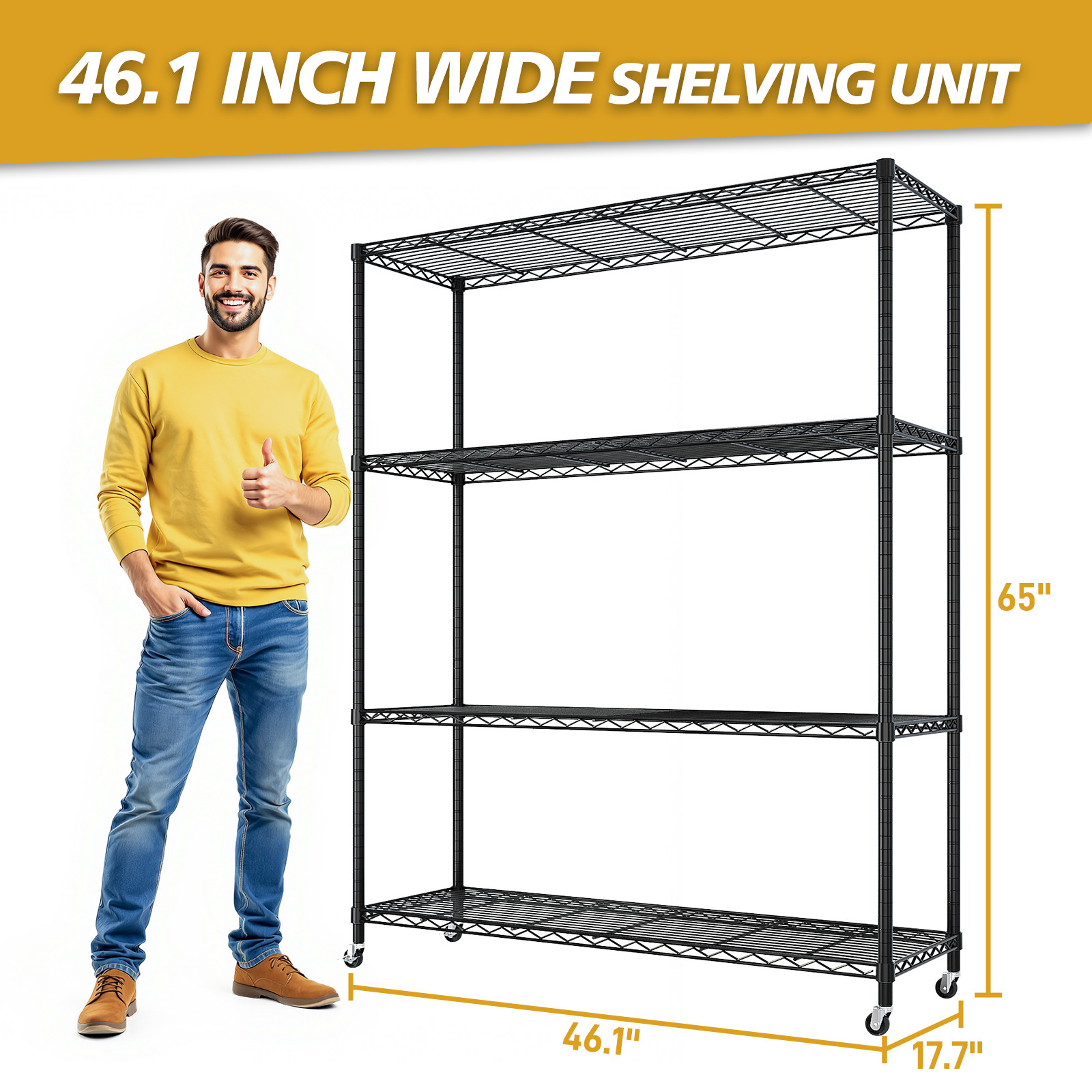 65"H Wire Rolling Shelving Unit on Wheels Adjustable Storage Rolling Wire Rack gallery