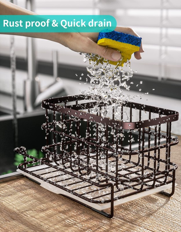 Multifunctional Kitchen Sink Caddy With Removable Drain Tray Quick Draining Rust gallery