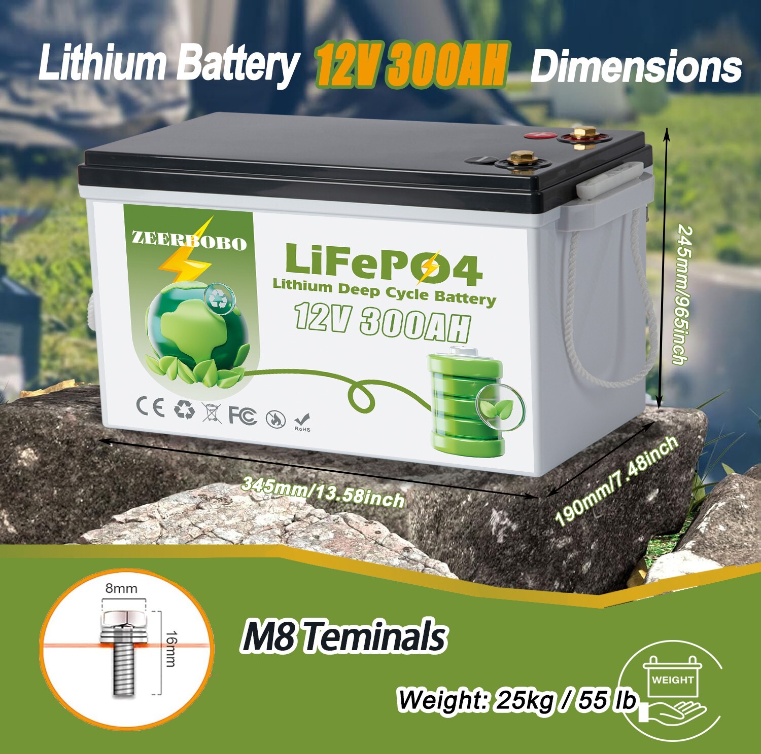 12 volt 300 amps LiFePO4 Lithium Battery Bluetooth for RV Marine Trolling Motor gallery
