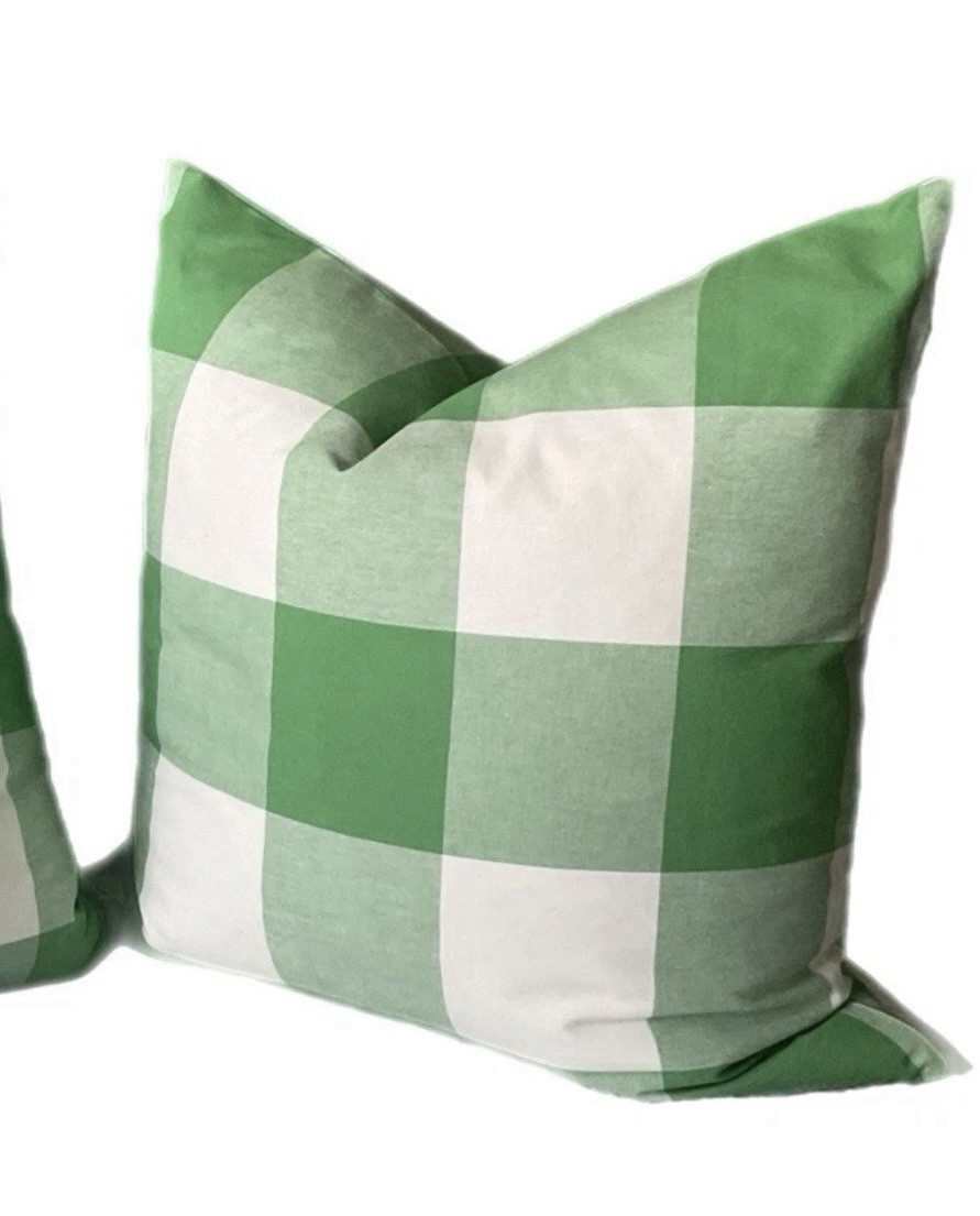 One Spring Green And White Buffalo Check Custom Pillow Cover gallery