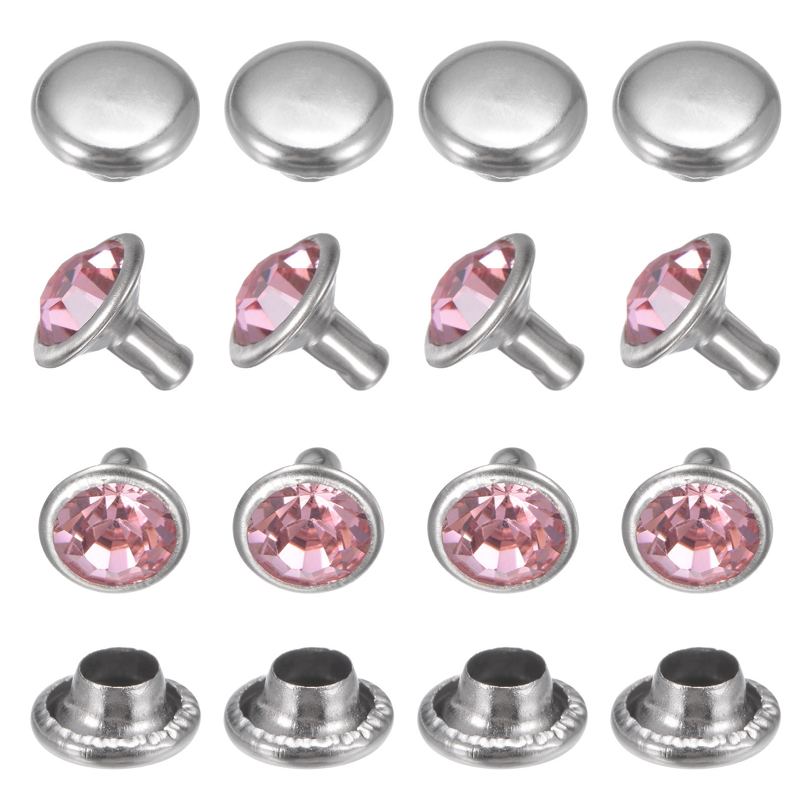 Clear Rhinestone Rivets [50pcs] - Crystal Rivets - [Pink - 0.31 IN] gallery