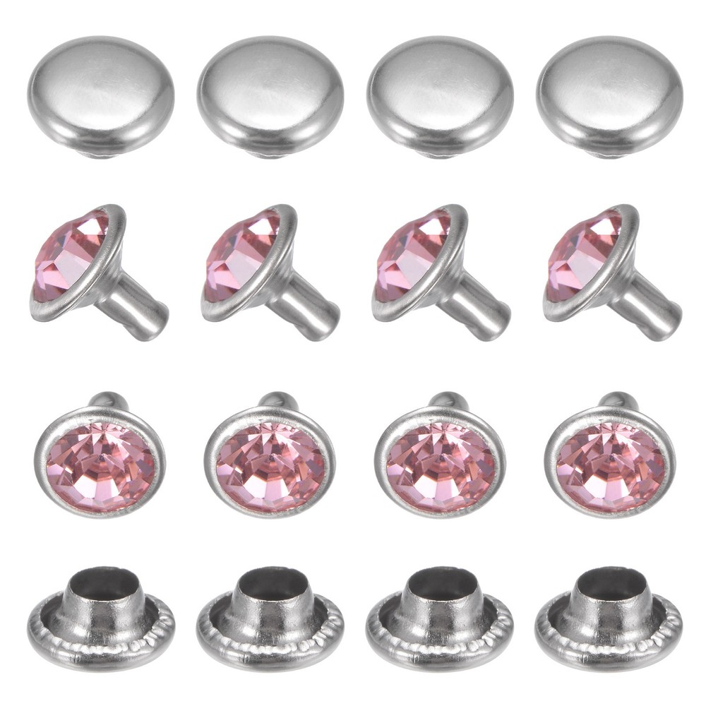 Clear Rhinestone Rivets [50pcs] - Crystal Rivets - [Pink - 0.31 IN]