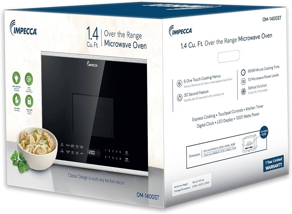 IMPECCA 1.4 Cu. Ft. , 24" Over-the-Range Microwave Oven, Exhaust Fan, + Light gallery