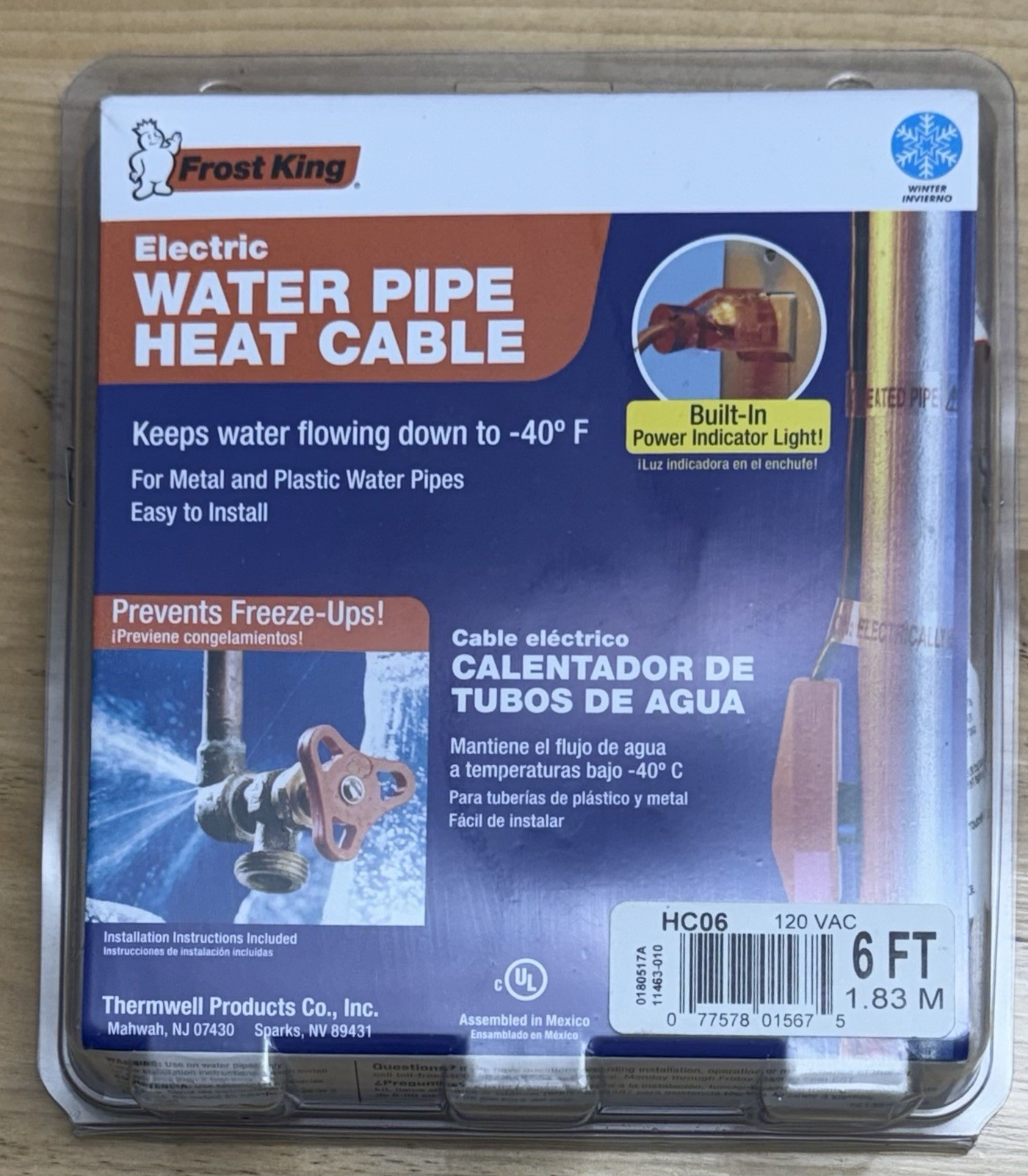 Frost King 6' Electric Water Pipe Heat Cable HC06 Built-In Power Indicator Light gallery