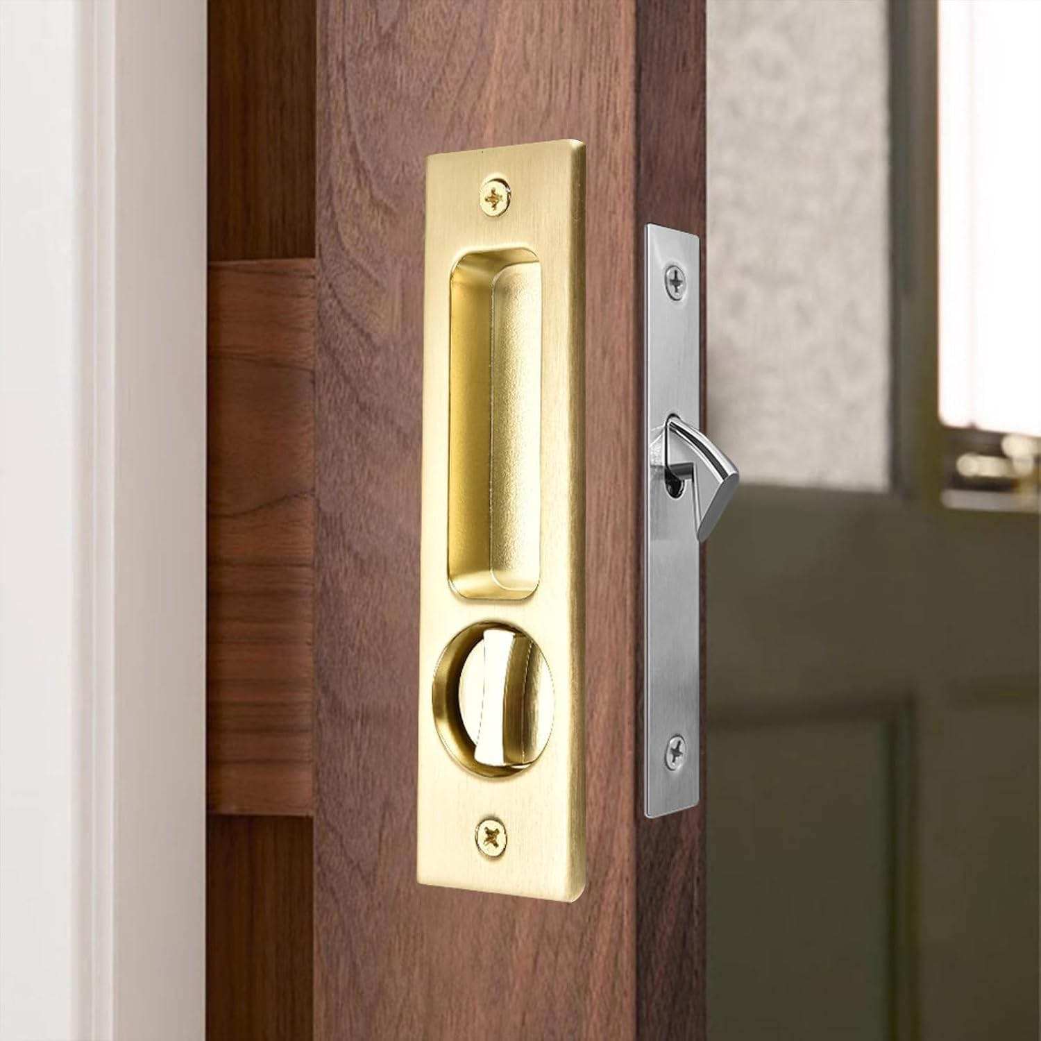 6.3” Privacy Pocket Door Lock Hardware with Key, Recessed Sliding Door Mortis... gallery