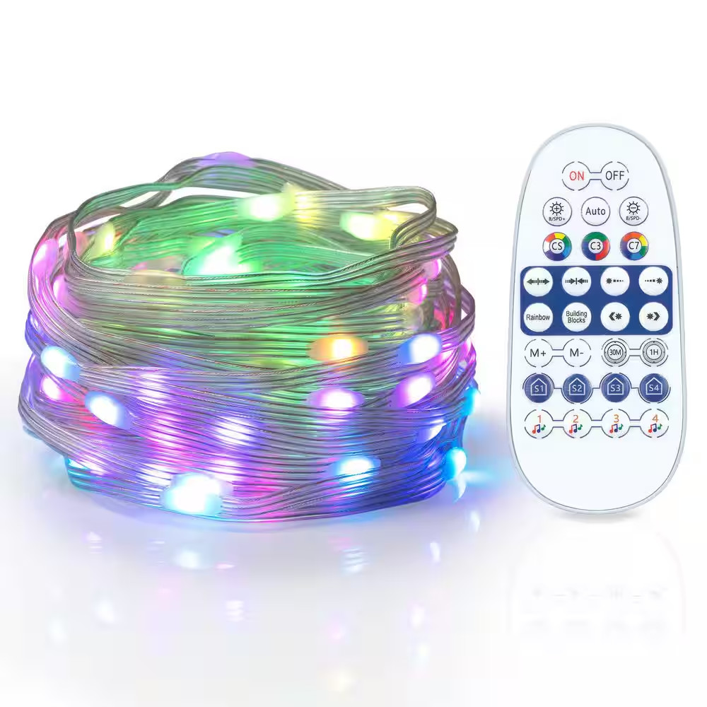 40 Ft. USB Powered Sound Reactive RGBIC Dot Lights with 28Key Remote Control gallery