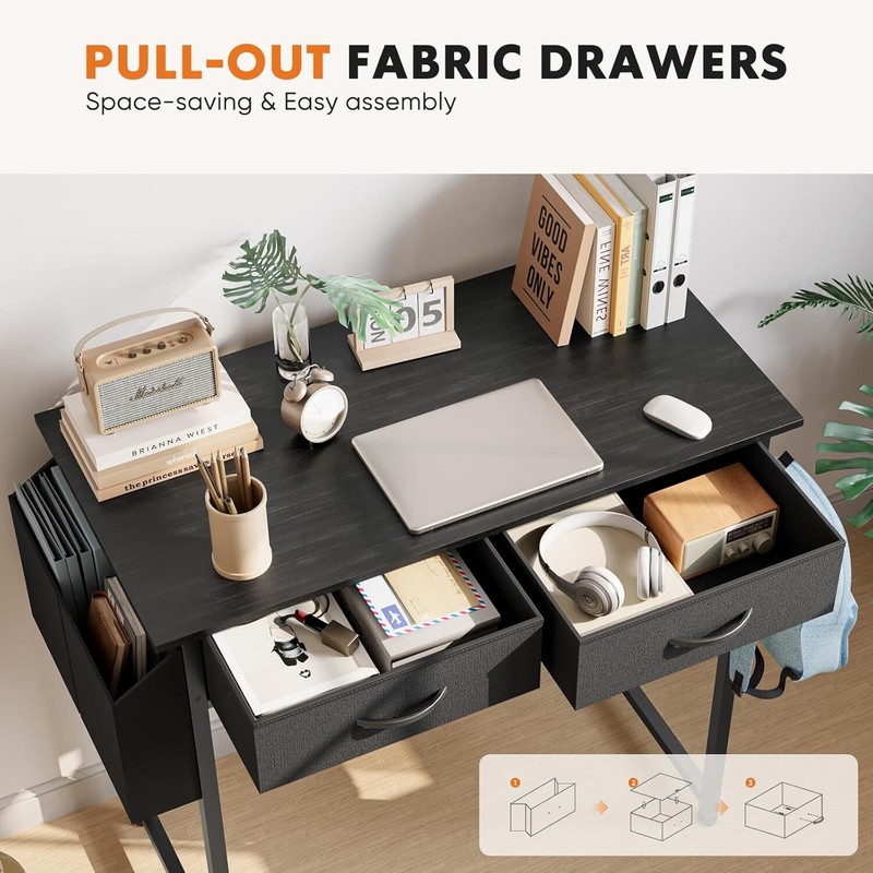 Small Computer Desk for Home Office, 32" Working PC Table with 2 Fabric Drawers gallery