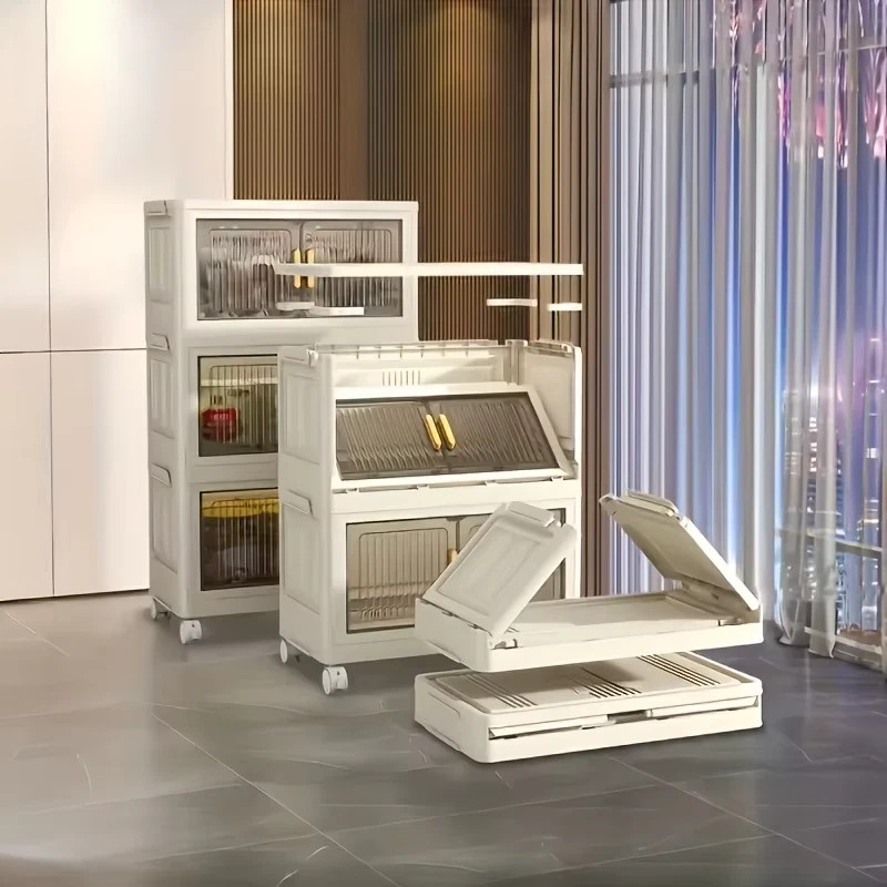 Stackable Storage Cabinet with Doors and Wheels Plastic Organizer Shelf gallery