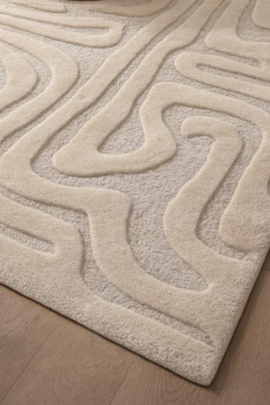 Handmade Ivory Cream Hand Tufted Wool Rug | High Low Pile for home decor gallery