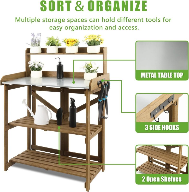 PetsCosset Folding Garden Potting Bench Table Outdoor Wooden Work Station gallery