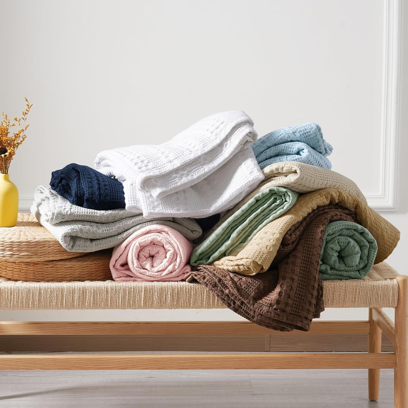 Cooling Waffle Blanket King Size, Soft Bamboo & Cotton for Hot Sleepers 104"x90 gallery