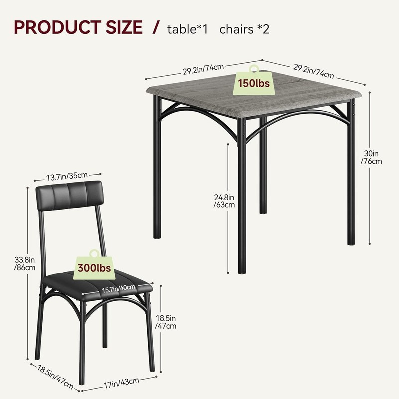 Space-Saving Dining Table and Chairs Set, Small Apartment Kitchen Furniture 3PCS gallery