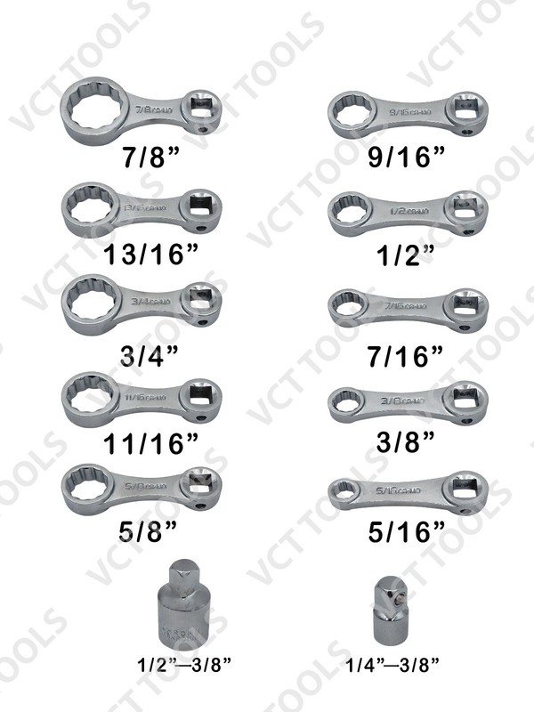 VCT 12-Piece SAE Torque Adapter Set, 12-Point Box End Extension 5/16-7/8" gallery
