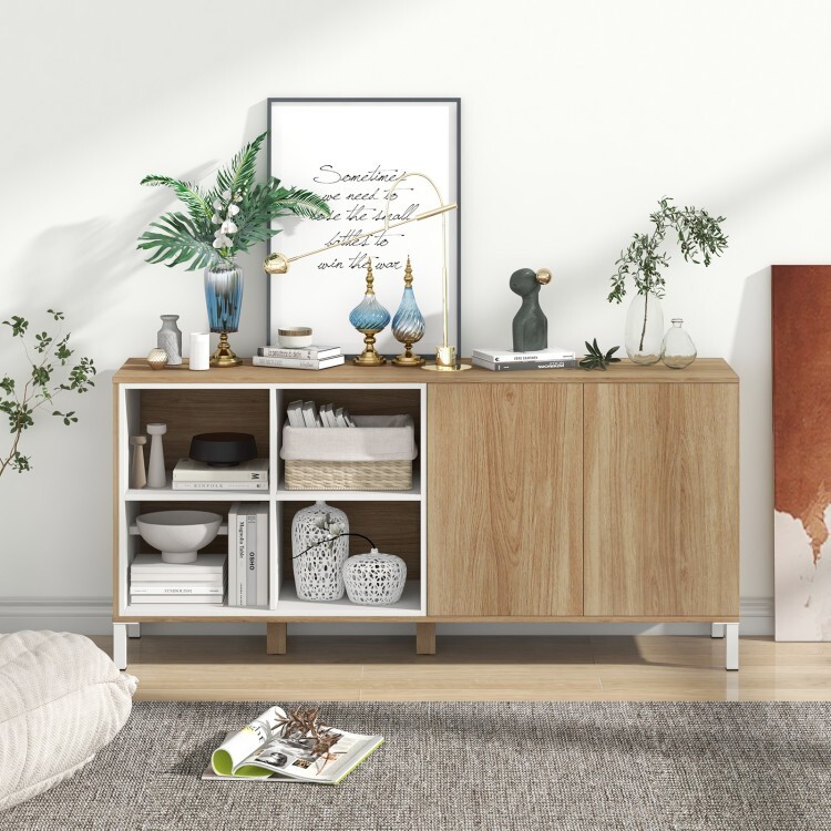63" Sideboard Buffet Storage Kitchen Cabinet w/5 Level Adjustable Open Shelves gallery