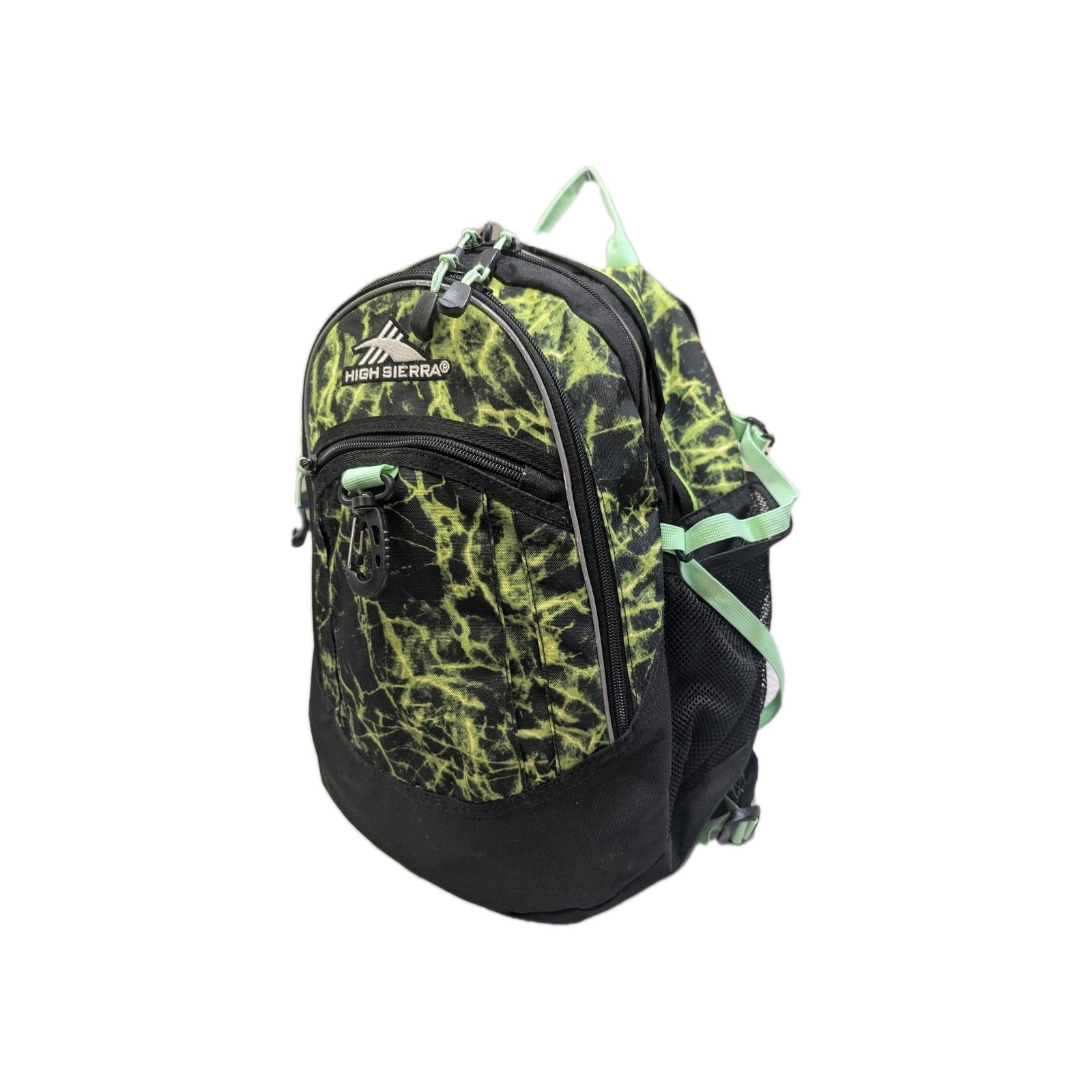 High Sierra Backpack Green Black Lightning Pattern School Hiking Daypack Bag 2