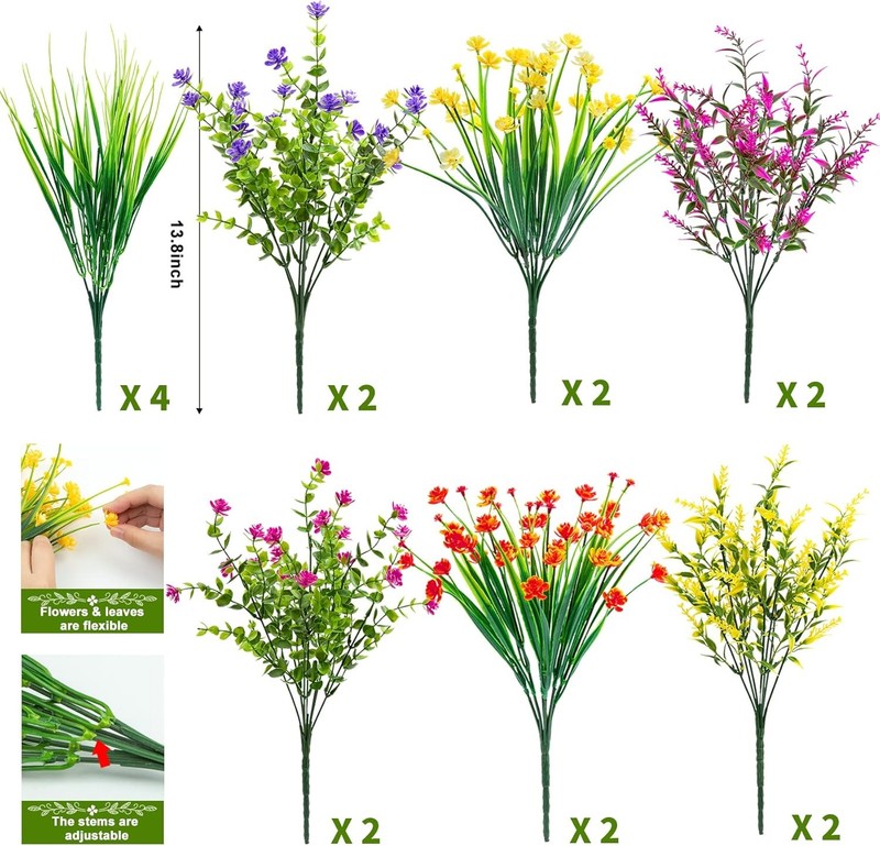 16PCS UV-Resistant Artificial Flowers Faux Plants for Outdoor & Home Decor gallery