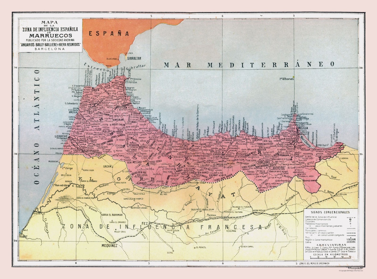 Historic Map - Morocco Spanish Influence - Pompido 1913 - Vintage Wall Art gallery