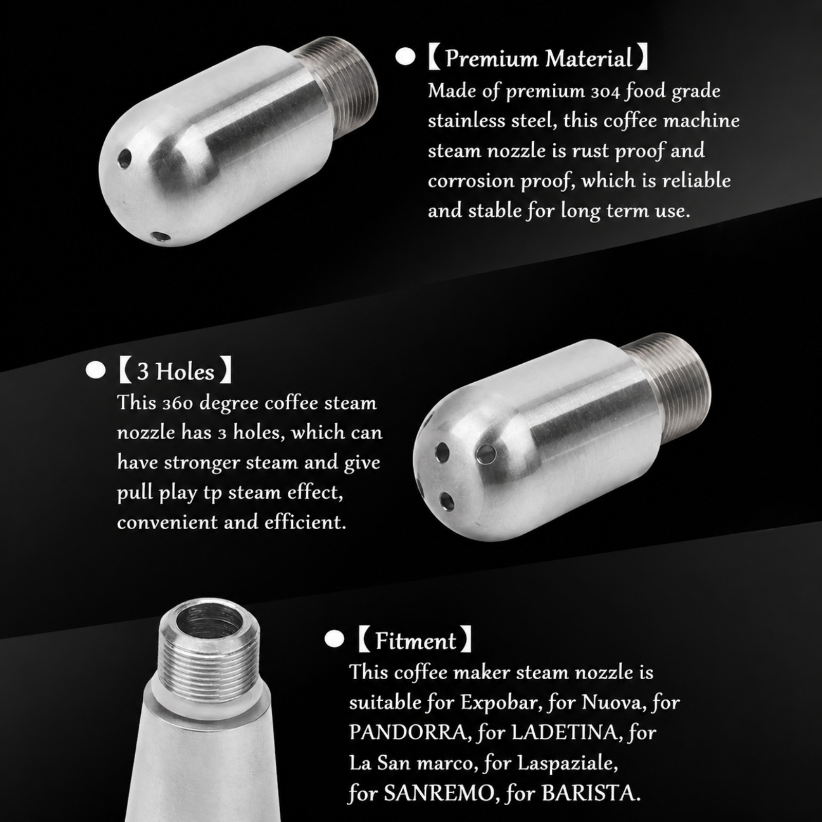 Coffee Machine Steam Wand Nozzle 3 Hole Replacement Part Stainless Steel 2PCS gallery