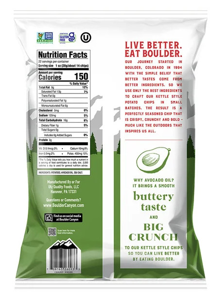 2 Packs Boulder Canyon Avocado Oil Classic Sea Salt Kettle Cooked Chip 22oz Each gallery