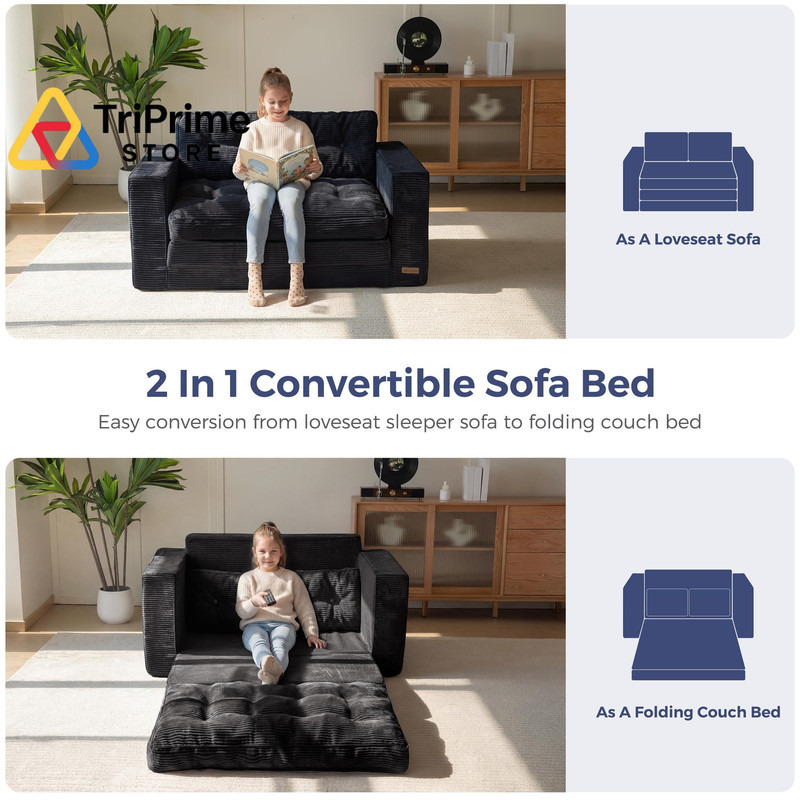 MAXYOYO Convertible Sofa Bed, Pull Out Loveseat 59" Tri-fold Loveseat, Black gallery