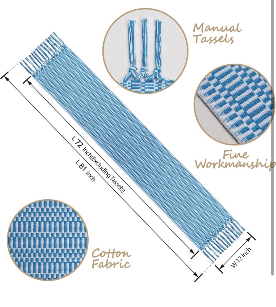Blue Farmhouse Table Runner 102 Inches Long 12 Inches Wide-Woven gallery