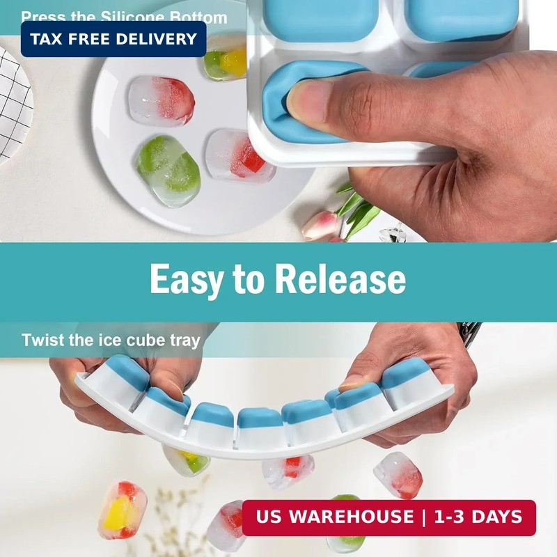 3 Pack Ice Cube Trays with Lids, Flexible Silicone Bottom for Easy Release, Stac gallery