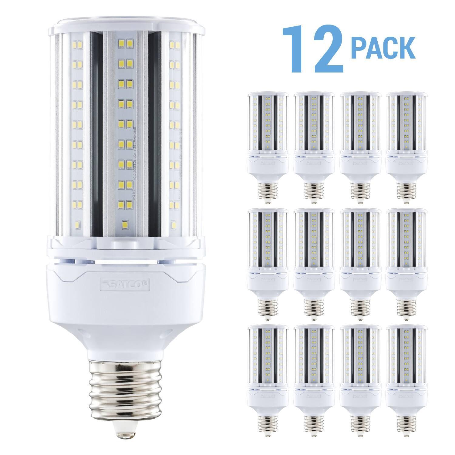 12 Pack Satco LED HID Replacement Corncob 100-277V 54W 300W EX39 5000K Natural gallery