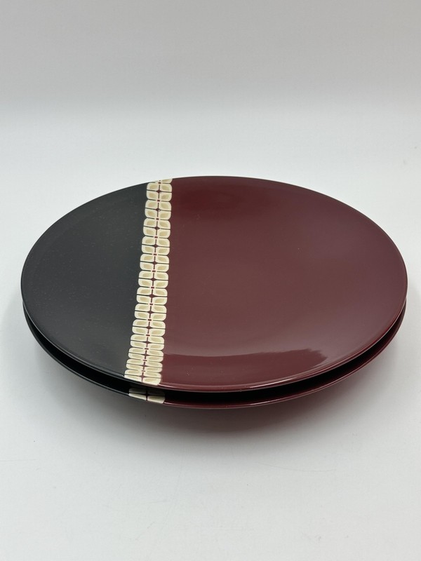 Pfaltzgraff Eastside Dinner Plates Maroon Black Stripe 11 Inch Dia Set Of 2 gallery