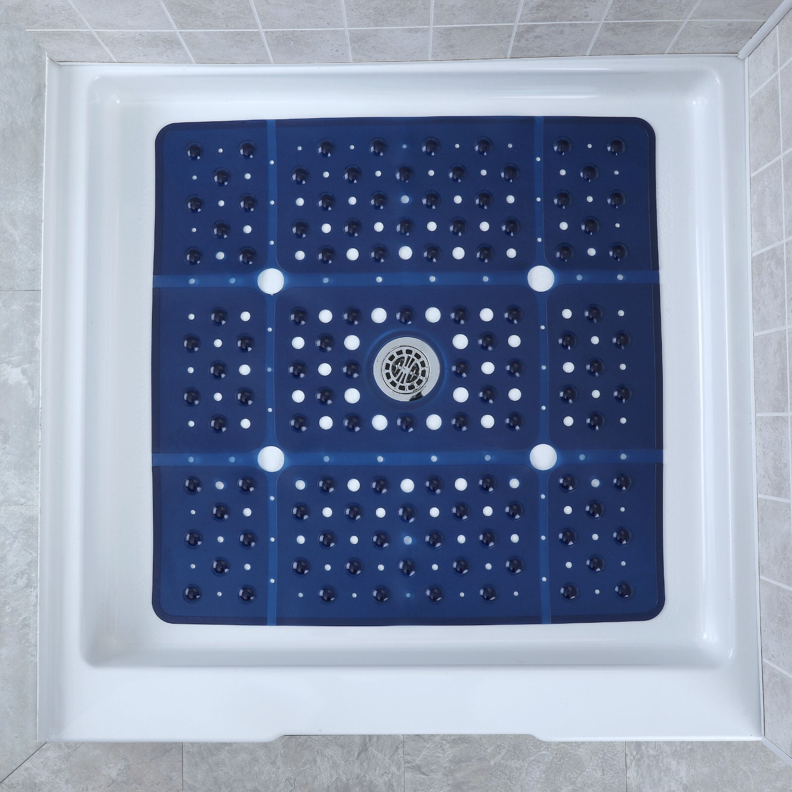 65% MORE COVERAGE! SlipX Solutions Navy Blue Extra Large Shower Mat (27") gallery