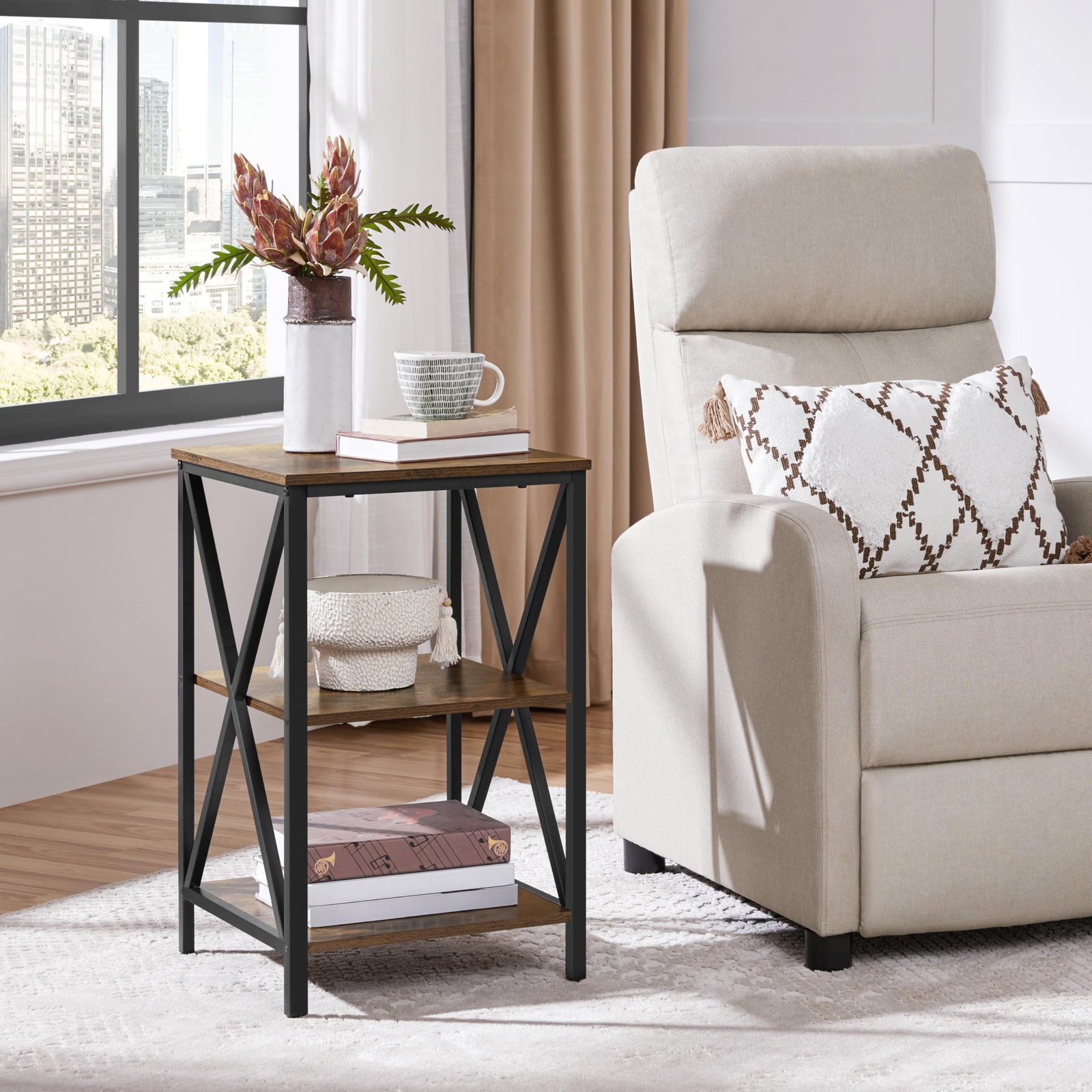 Industrial End Tables,3-Tier Side Tables w/Storage Shelves for Living Room,Brown gallery