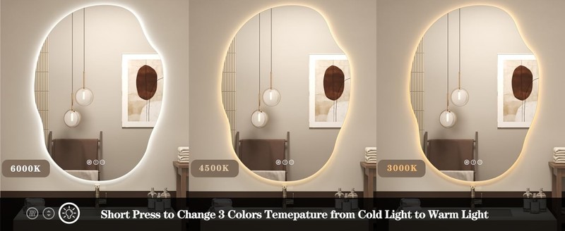 Irregular Backlit LED Bathroom Mirror for Wall 22"x30", Asymmetrical Lighted gallery