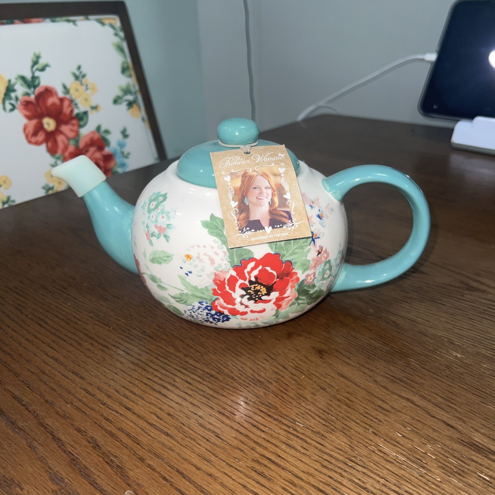 Pioneer Woman, Ceramic Tea Pot Stoneware, Flea Market Brand New Never Used NWT gallery