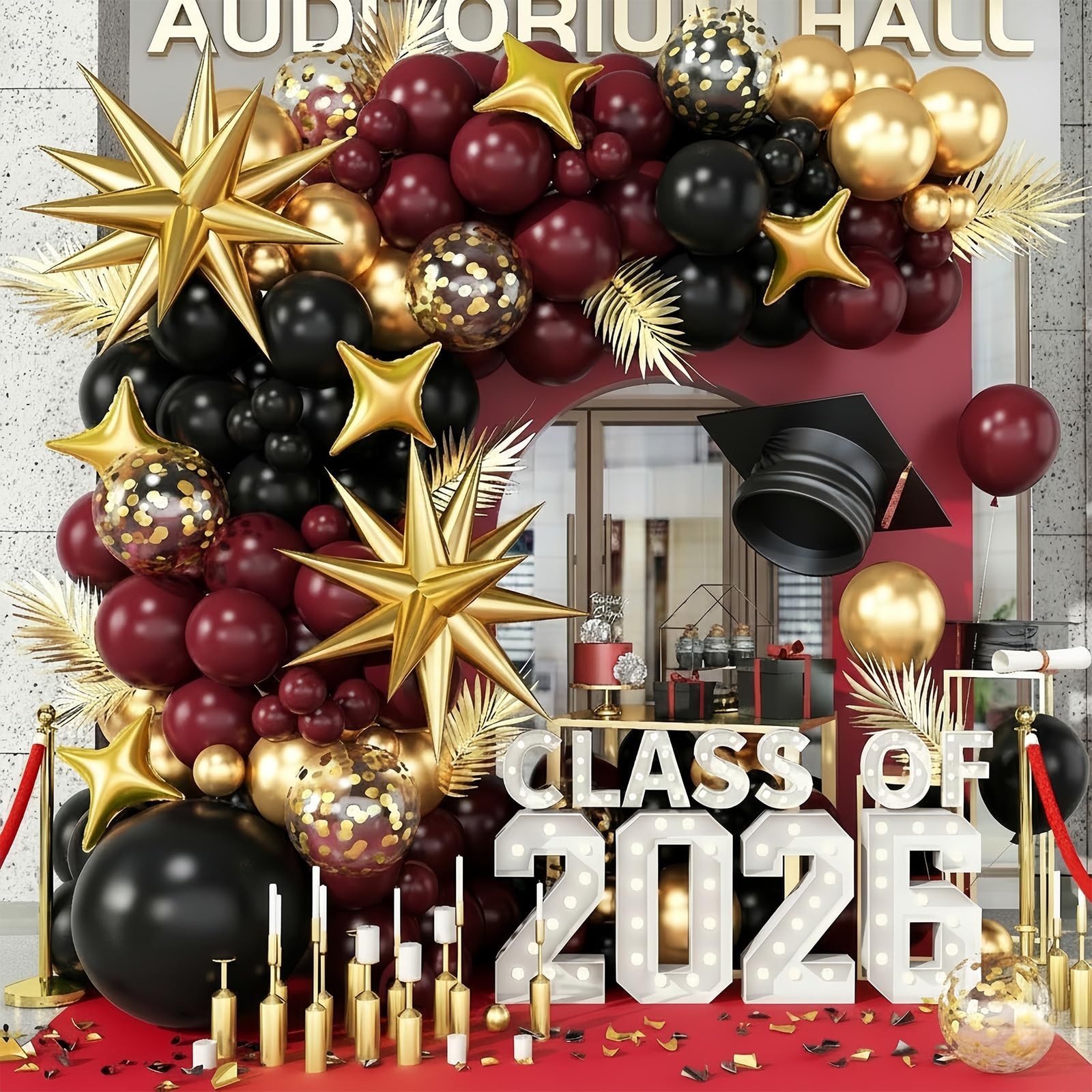 Black Burgundy Gold Balloons Arch Kit, Maroon Black Gold Balloons Arch Garlan... gallery