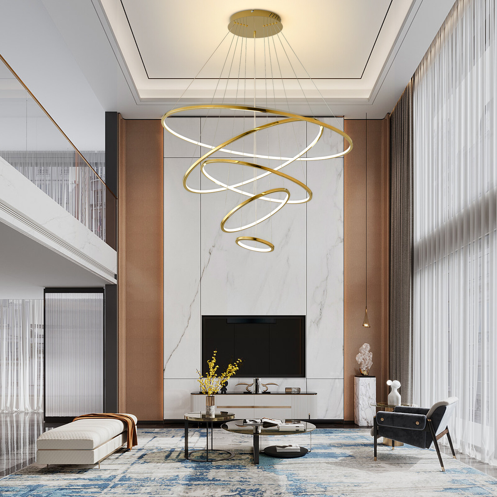 Ring Minimalist Golden Ceiling Chandelier 95-260V +Remote Control Stepless Dimmi gallery