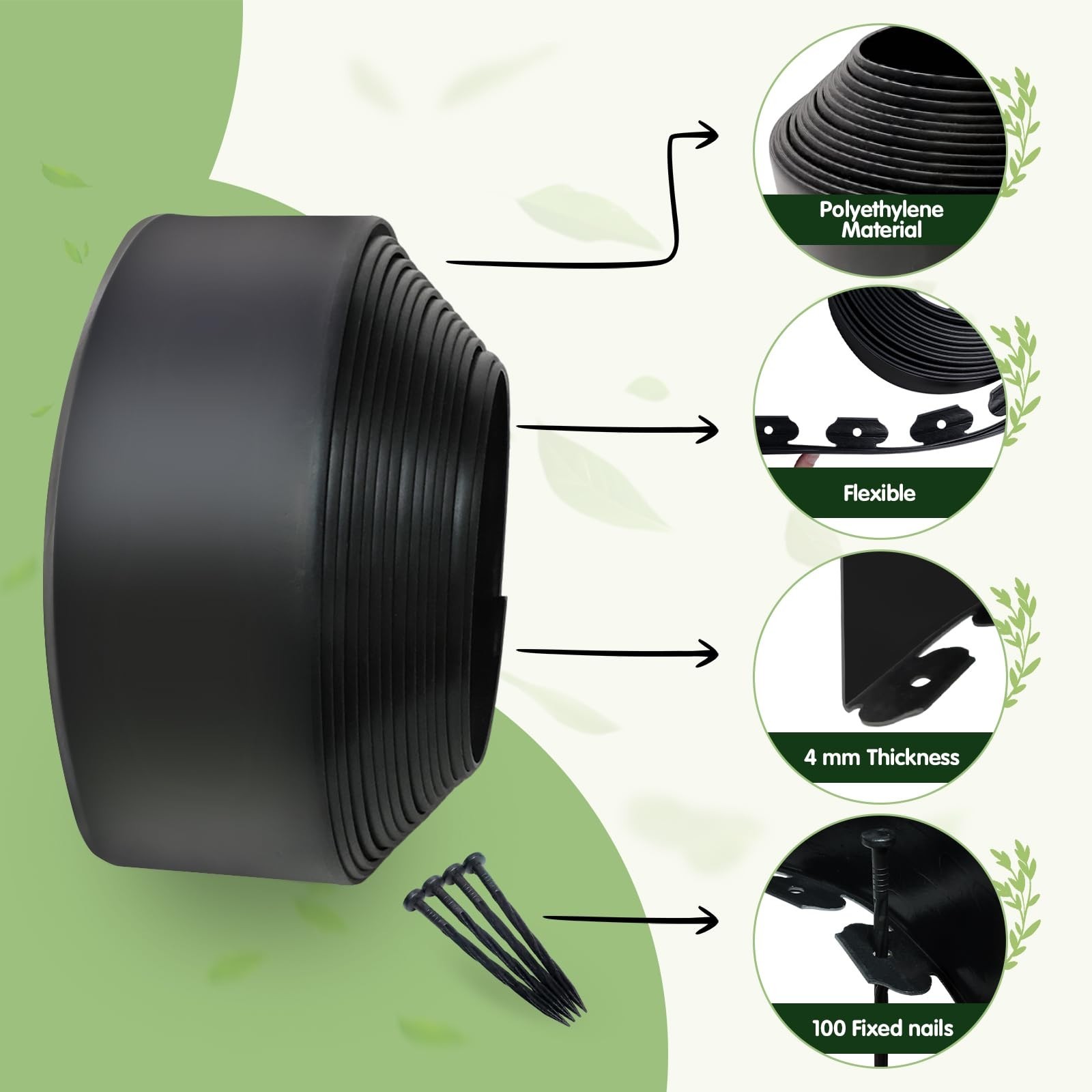 Landscape Edging - 4Inch x 33FT Garden Border with 100 PCS Spikes, Plastic La... gallery