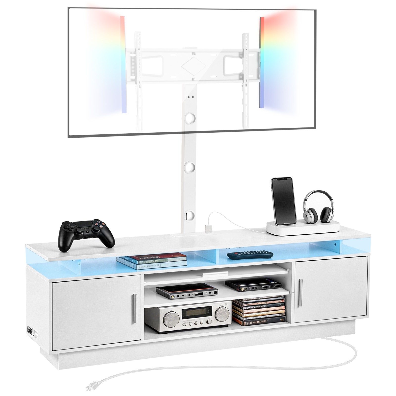 VEVOR TV Stand with Mount & Power Outlet 59.1 Inch for 32-75 Inch TVs White gallery
