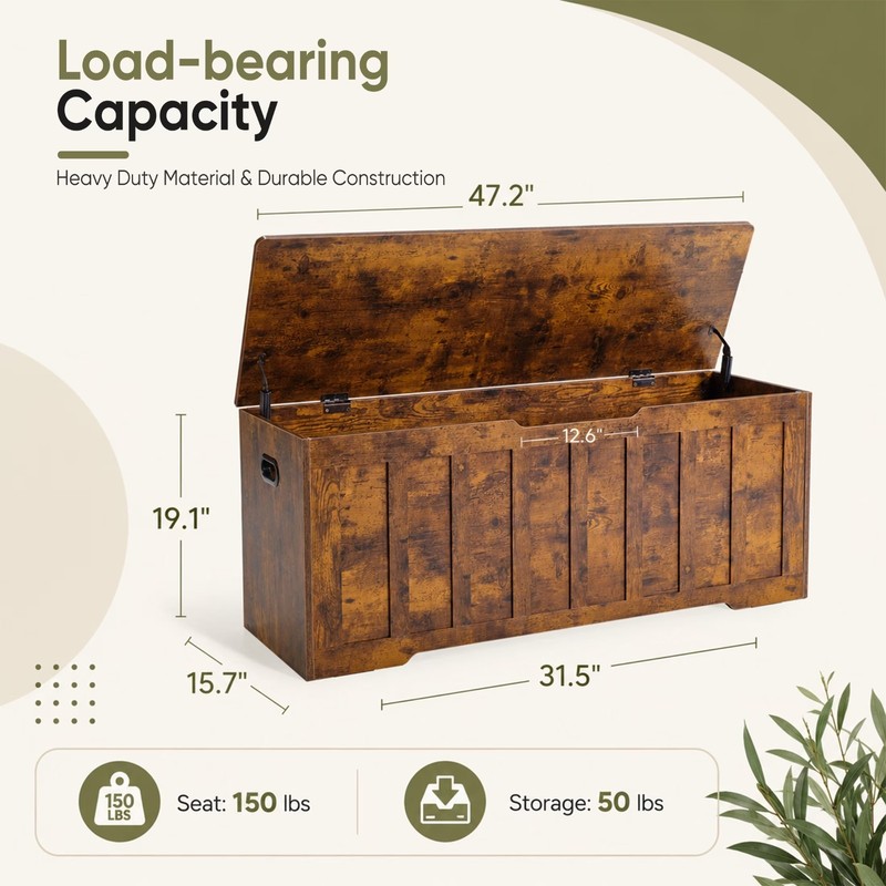 Gianna Storage Bench, Wooden Storage Cabinet with 2 Safety Hinges, Toy Chest for gallery