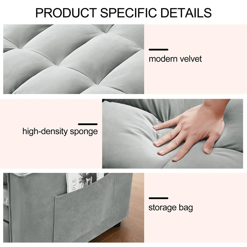 3 in 1 Convertible Sleeper Sofa Pull Out Bed Loveseat Couch Adjustable Backrest gallery